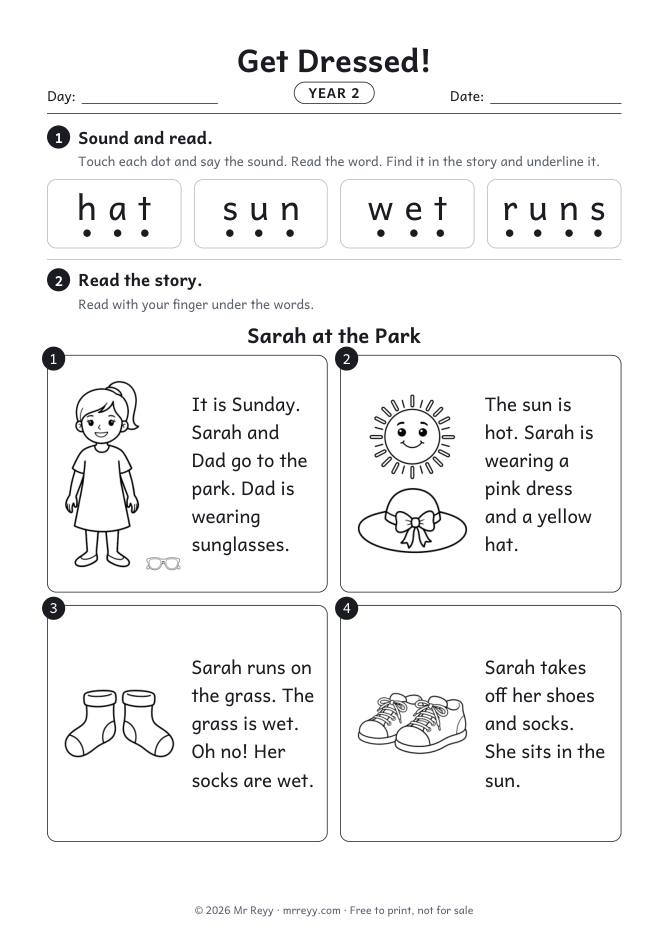 Page 1 of the Year 2 Get Dressed! Lesson 2 worksheet